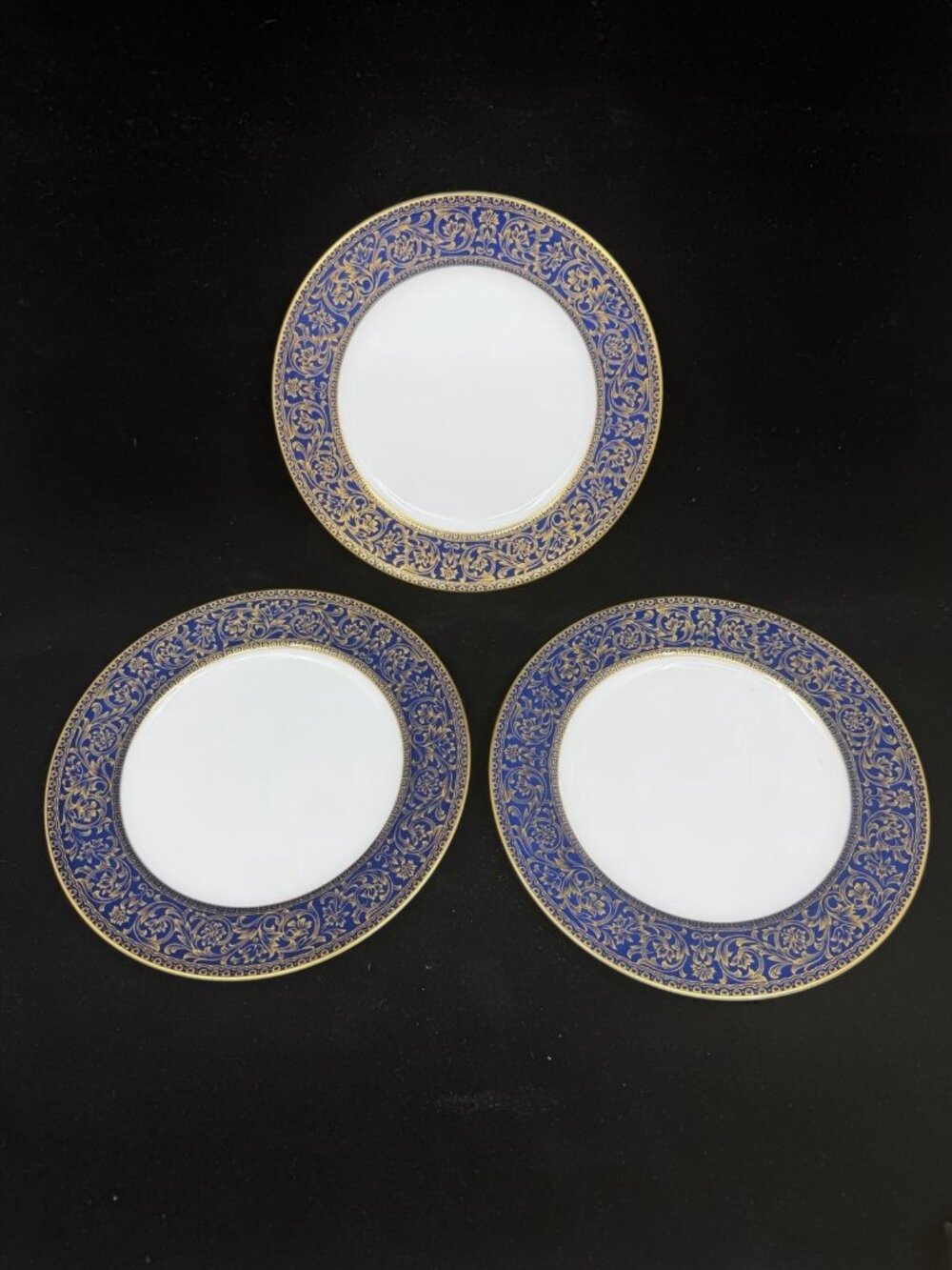 Vintage Sango Aristocrat 3690 Salad Plates 7 3/4" Cobalt Blue Gold Japan Set 3